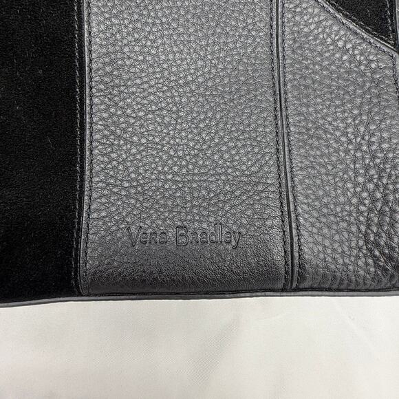Vera Bradley Black Leather Crossbody Bag Patchwork Pebbled Suede Floral Lining - Picture 12 of 12